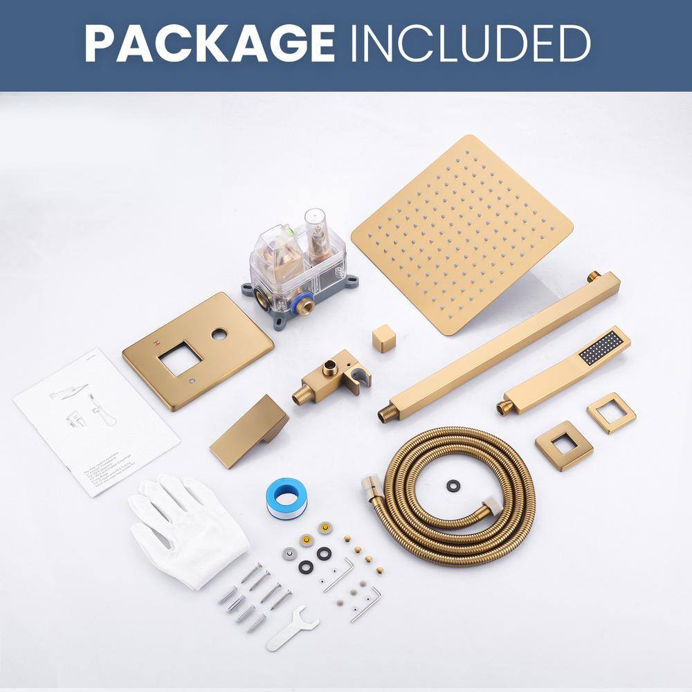 Gold 10-Inch Square Rain Shower Head with Handheld