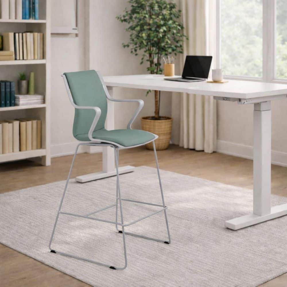 Cascade Deep Seafoam Bar-Height Sled Base Upholstered Fabric Arm Chair with Arms Set of 2