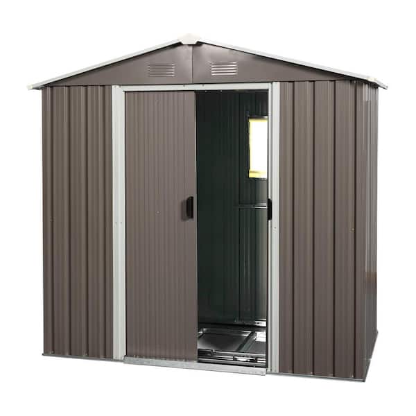 8 ft. W x 4 ft. D Gray Metal Shed with Double Door, Metal Floor Base, Window (32 sq. ft.)