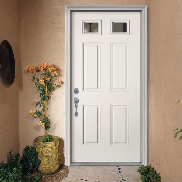 JELD-WEN 36 in. x 80 in. 6-Panel Primed Steel Prehung Left-Hand Inswing  Front Door w/Brickmould THDJW166100275 - The Home Depot