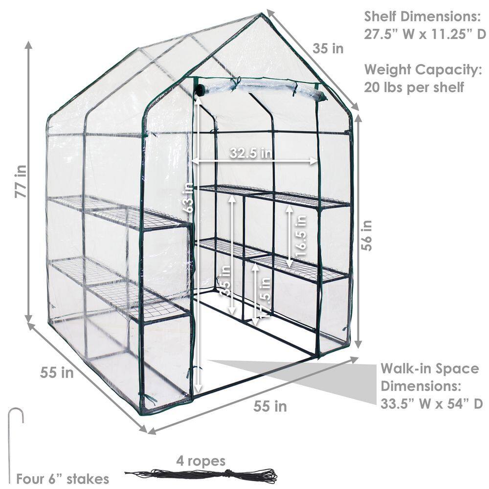 Clear PVC Walk-In Greenhouse with 4 Steel Shelves