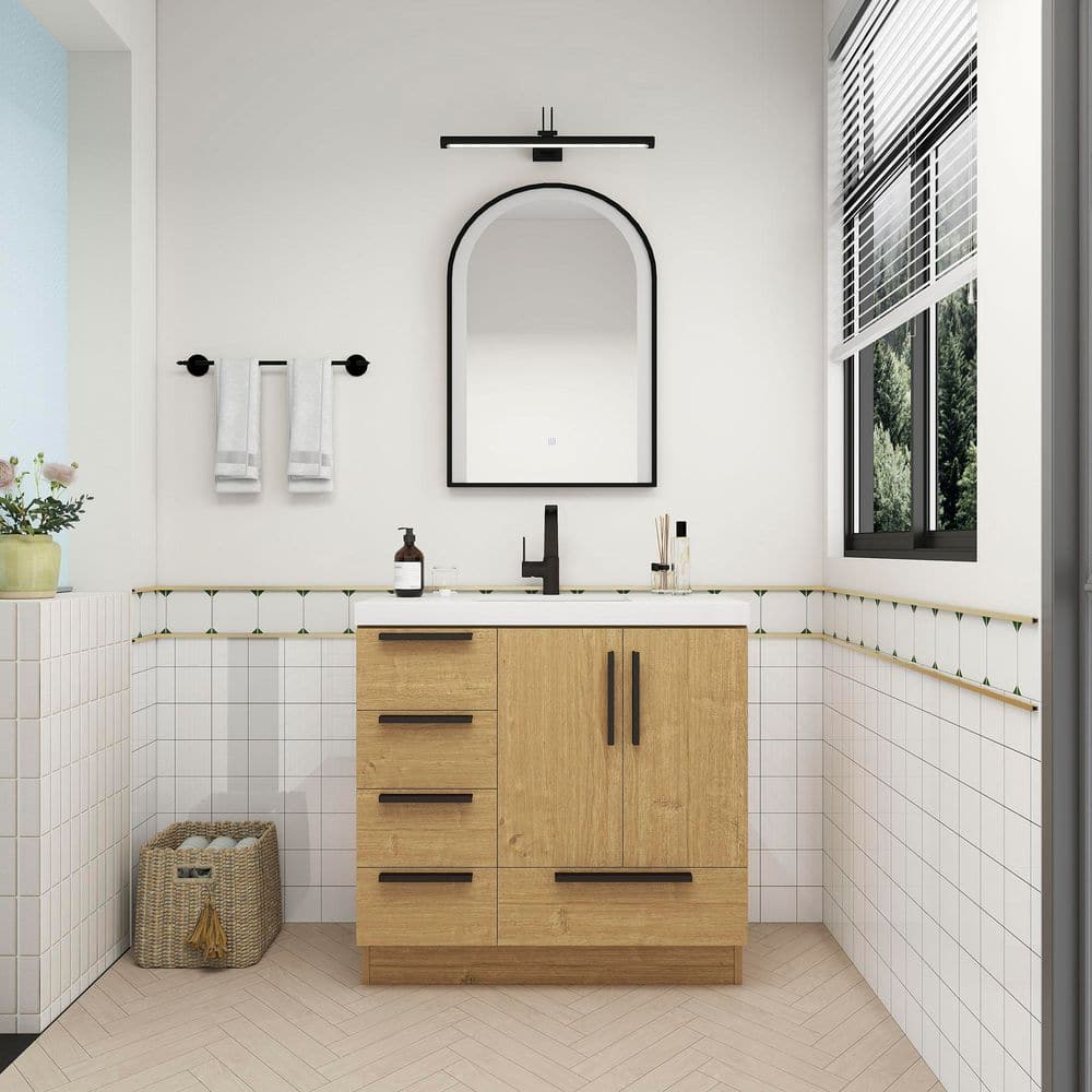 Carla 36 in. W x 20 in. D x 35 in. H Single Sink Freestanding Bath Vanity in Teak Oak with White Acrylic Top price history on PriceWatchPro