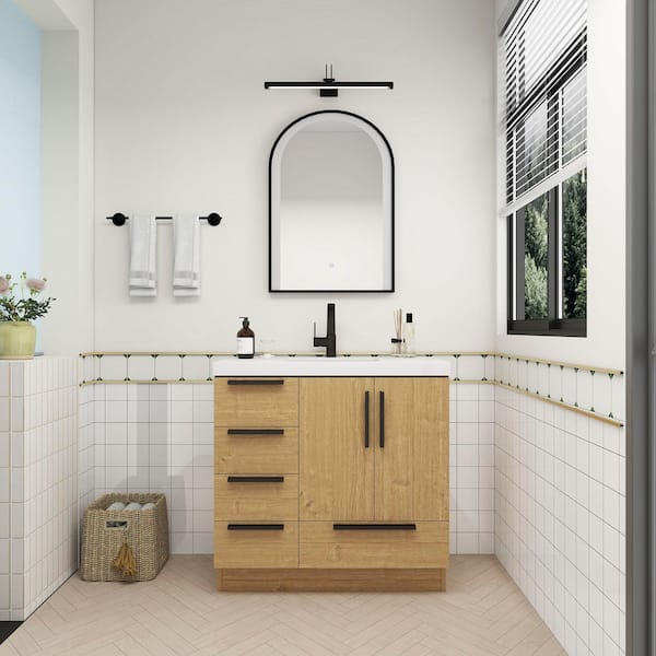 Carla 36 in. W x 20 in. D x 35 in. H Single Sink Freestanding Bath Vanity in Teak Oak with White Acrylic Top
