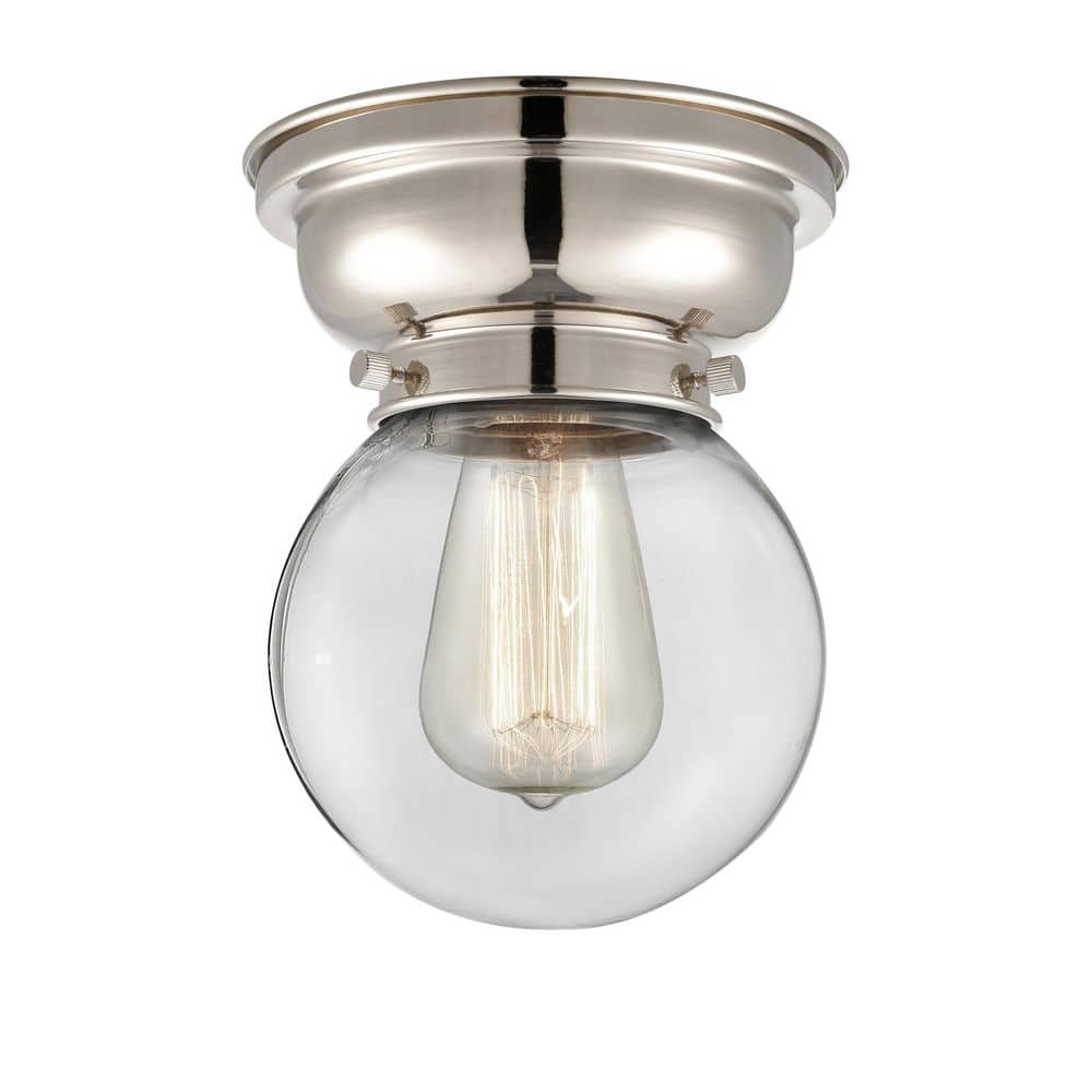 Beacon 6.25 in. 1-Light Polished Nickel Industrial Flush Mount with Clear Glass Shade price history on PriceWatchPro