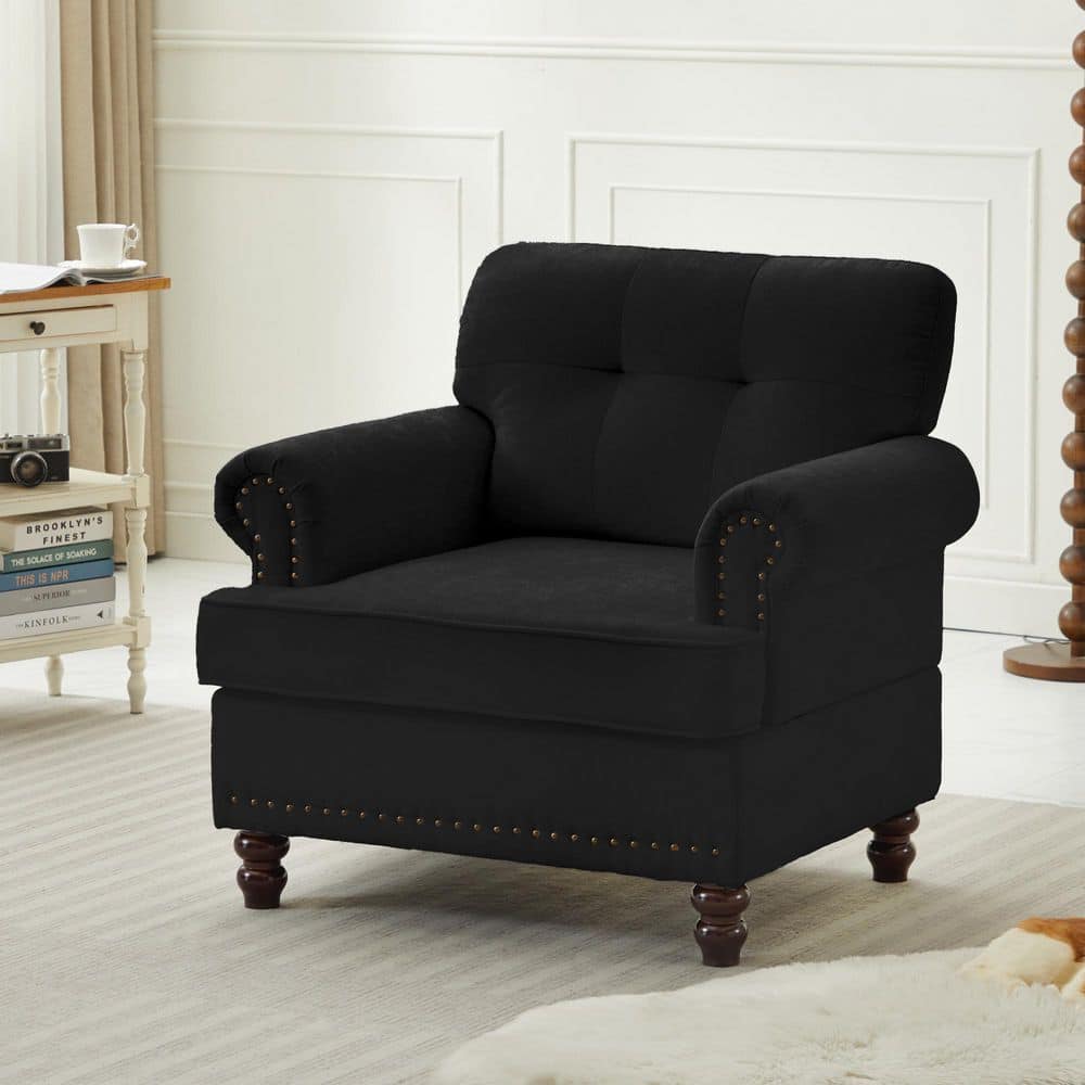 Modern Black Chenille Upholstered Nailhead Trim Accent Arm Chair for Living Room price history on PriceWatchPro