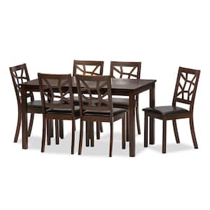 Mozaika 7-Piece Dark Brown Faux Leather Upholstered Dining Set