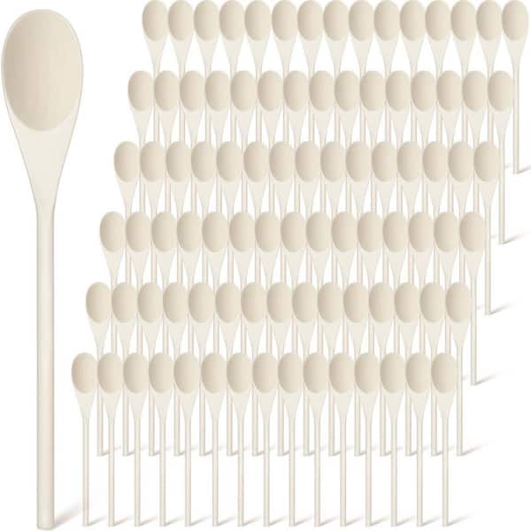 Natural Wood Finish 100 Pieces Oval Cooking Spoons for Kitchen Stirring Serving Baking Eating Tasting Accessory