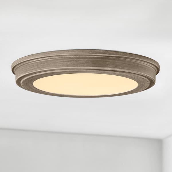 Commercial Electric 11 in. Weathered Gray Wood 3-CCT LED Round Flush Mount, Low Profile Ceiling Light (2-Pack)