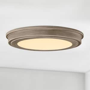 11 in. Weathered Gray Wood 3-CCT LED Round Flush Mount, Low Profile Ceiling Light (2-Pack)