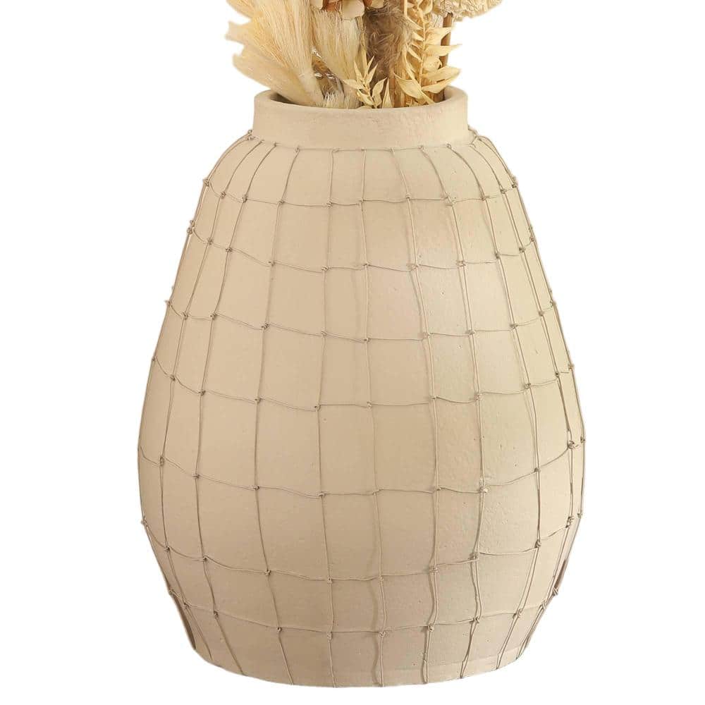15 in. Beige Clay Urn Handmade Decorative Vase with Wireframe Contemporary Design 1PC price history on PriceWatchPro