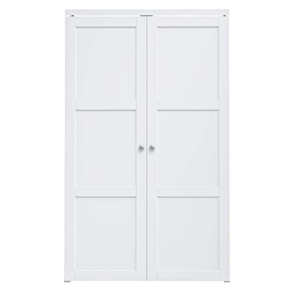 48 in. x 80 in. Solid Core Composite MDF Bi-Fold Door French Style Pivot Hardware (3-Lite White Finish)