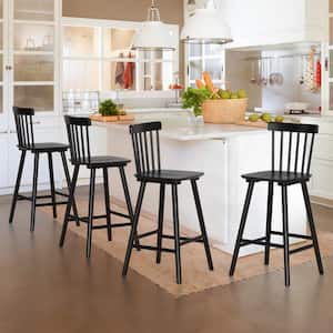 26 in. Black Wood Counter Stools Bar Stools with Slat Back (Set of 4)