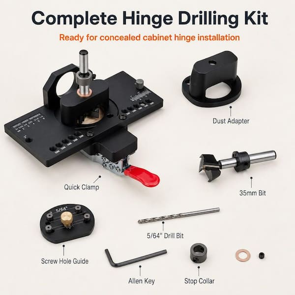 Numhew Black Aluminum Concealed Hinge Jig with Quick Clamp and