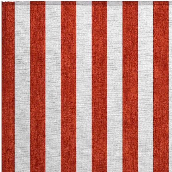 Red and White 2 ft. x 3 ft. Woven Striped Polyester Rectangle Indoor/Outdoor Area Rug