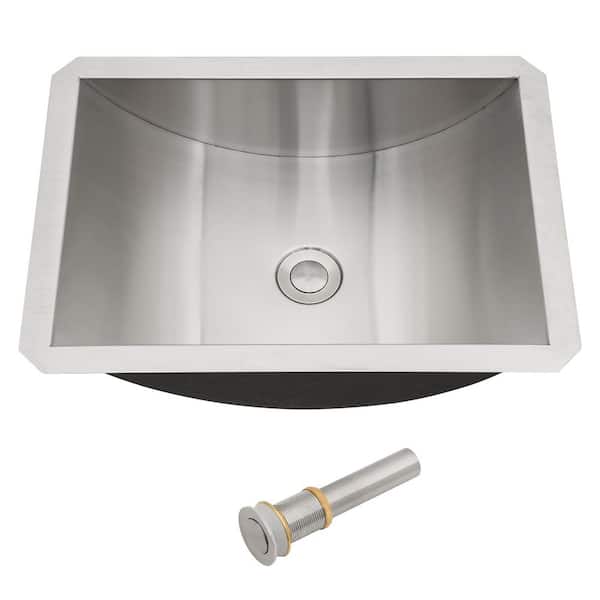 18 in. Undermount Rectangular Bathroom Sink with Pop Up Drain in Brushed Nickel Stainless Steel