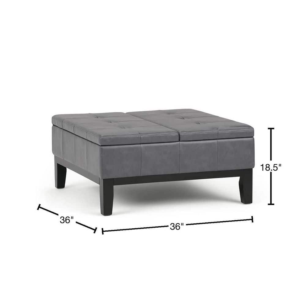 Stone Gray Faux Leather Tufted Square Cocktail Ottoman with Storage