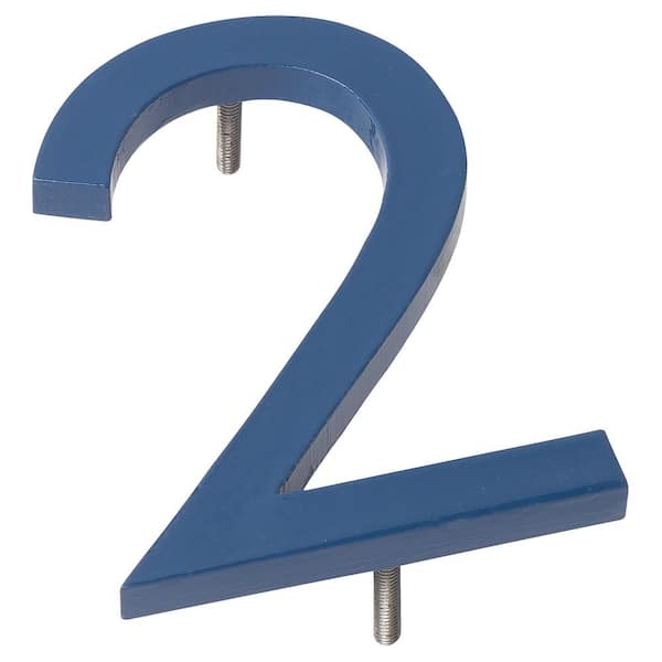 4 in. Sea Blue Aluminum Floating or Flat Modern House Number 2