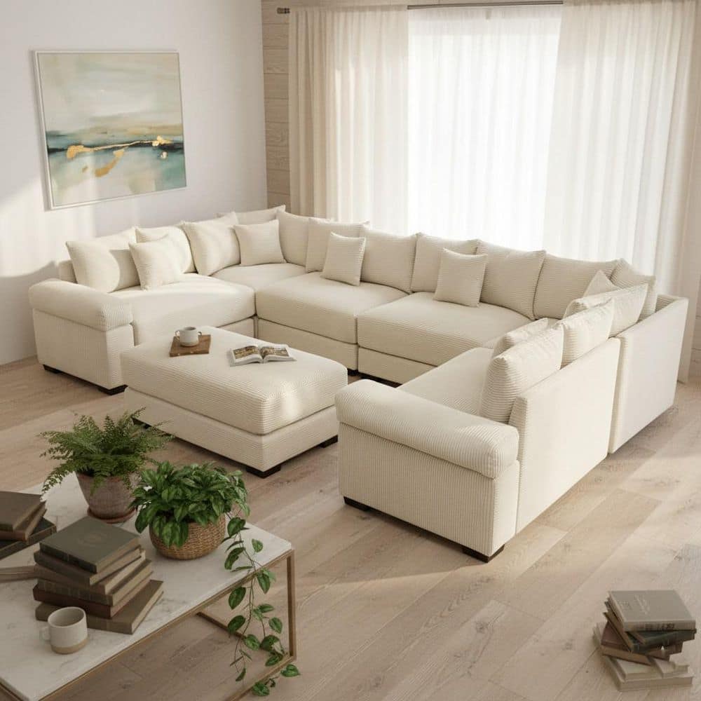 Homy Casa LZXNSN 137.7 in. Straight Arm 7-Piece Corduroy Modular