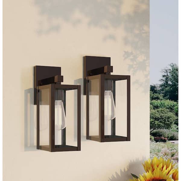 Martin 13 in. Bronze Outdoor Hardwired Wall Lantern Sconces with No Bulbs Included (2-Pack)