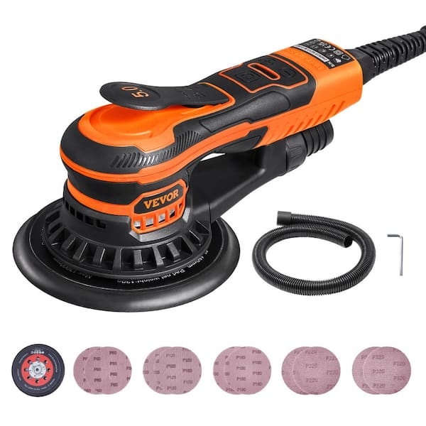 VEVOR Random Orbital Sander 6In., 350W Brushless Orbital Sander, 10,000 PRM 6 Variable Speed Electric 110A Corded Palm Sander