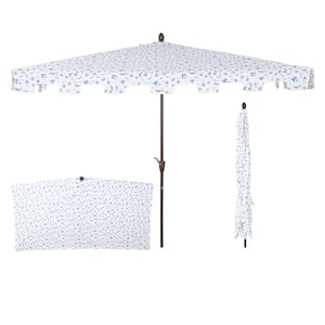 Sidney 9 ft. Classic Rectangular Half Market Patio Umbrella with Crank, Wind Vent and UV Protection in Blue/White/Cream
