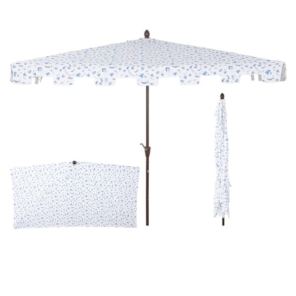 JONATHAN Y Sidney 9 ft. Classic Rectangular Half Market Patio Umbrella with Crank, Wind Vent and UV Protection in Blue/White/Cream