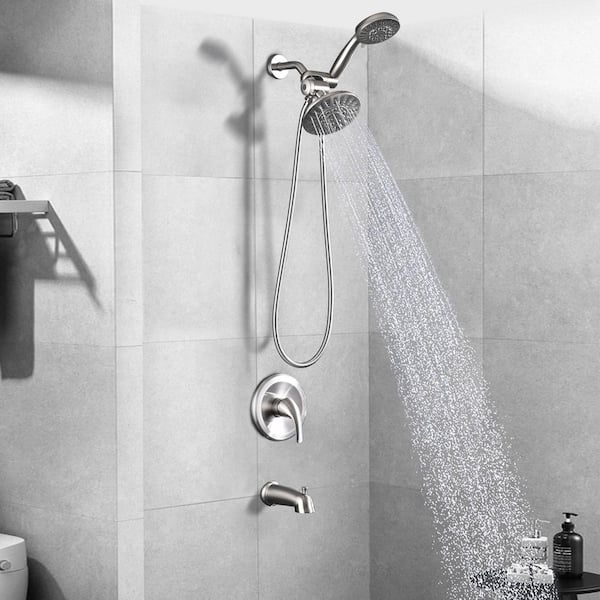 Single Handle 30-Spray Shower Faucet with Dual Shower Heads and Tub Spout in Brushed Nickel (Valve Included)
