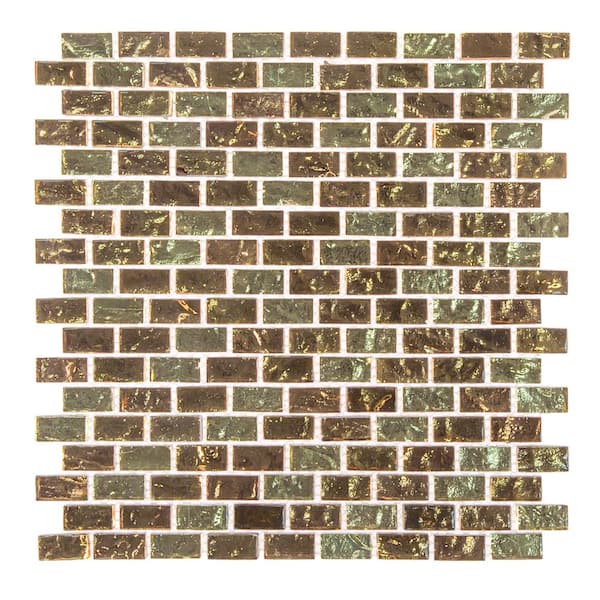 Jeffrey Court Infusion Gold Metallic 11.875 in. x 11.375 in. Interlocking Brick Glass Mosaic Tile (0.938 sq. ft/Each)