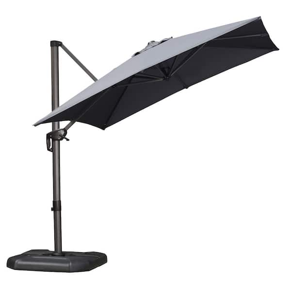 PURPLE LEAF 8 ft. Square Aluminum Outdoor Patio Cantilever Umbrella 360-Degree Rotation Umbrella with Base in Ground, Light Gray