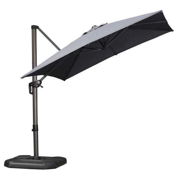 PURPLE LEAF 8 ft. Square Aluminum Outdoor Patio Cantilever Umbrella Offset 360-Degree Rotation Umbrella with Wheels Base, Light Gray