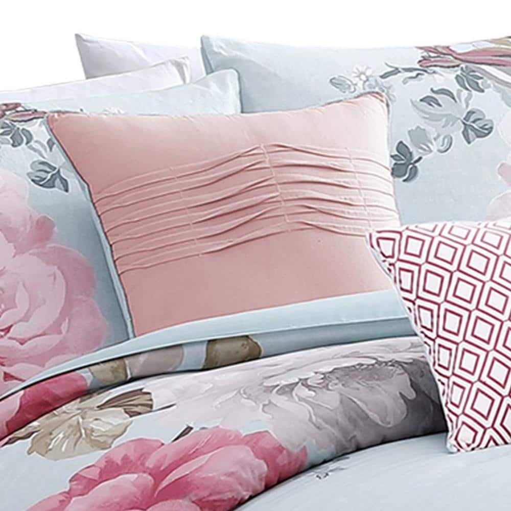White Microfiber King Comforter Set with Floral Prints