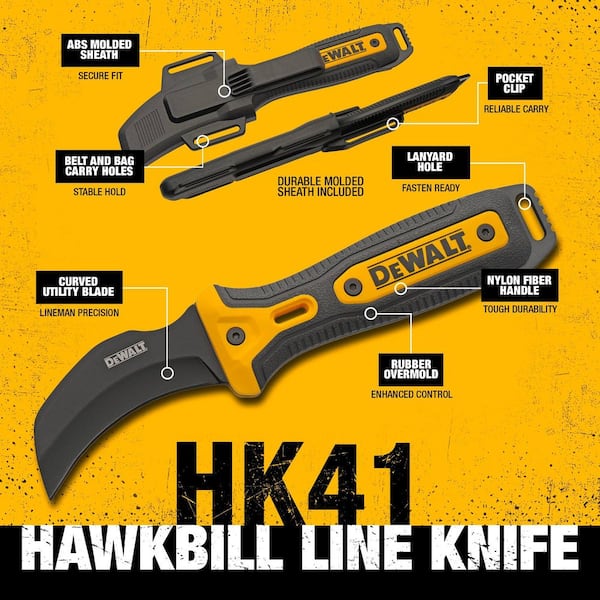 DEWALT Hawkbill Line and Cable Knife with 3 in. Blade and Sheath
