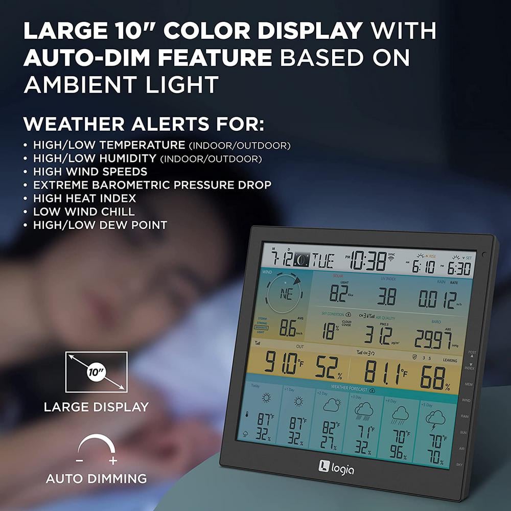 Logia 7-in-1 Wireless Weather Station with Solar Panel and Large Display