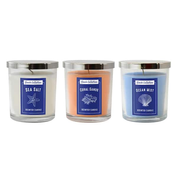 LUMABASE Scented Candles - Beach Collection (10 oz.): Ocean Mist, Sea Salt, Coral Sands Scents (Set of 3)