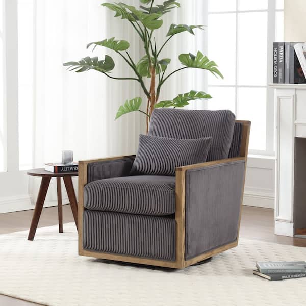 27 in. Corduroy 1-Seater 360° Swivel Barrel Chair Comfy Accent Sofa Chair for Living Room in Dark Gray