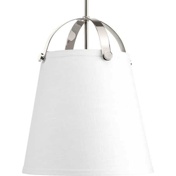 Progress Lighting Galley Collection 2-Light Polished Nickel Pendant with Linen Shade