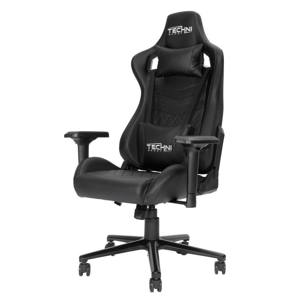 Black Ergonomic Steel Gaming Chair with Adjustable Armrests