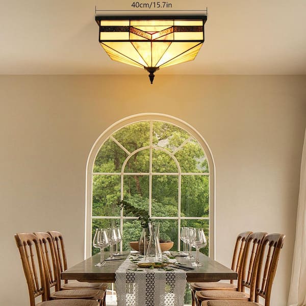 OUKANING 15.7 in. 4-Light Black Vintage Square Flush Mount Ceiling