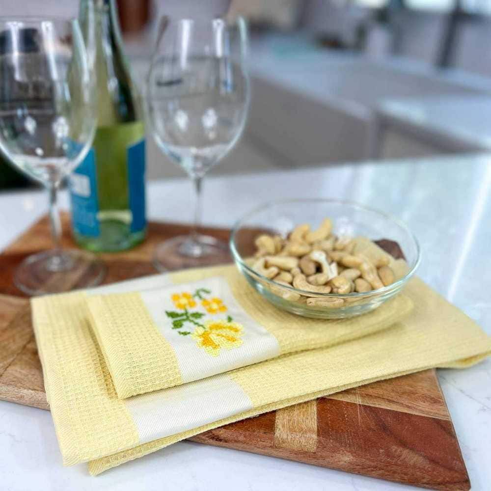 Arctic Blue and White Cotton Waffle Weave Kitchen Towel Set (Set of 6)