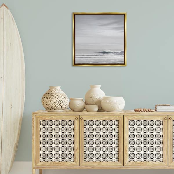 Misty Grey Beach Ripples by Maggie Olsen Gold Floater Frame Nature Graphic Art Print 25 in. x 25 in.
