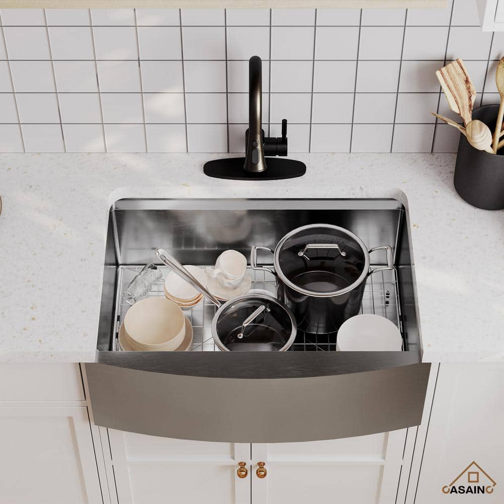 36" Brushed Stainless Steel Farmhouse Kitchen Sink with Accessories