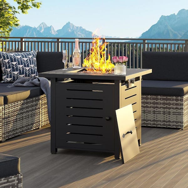 40 in. Black Outdoor Metal Rectangular Metal Outdoor Fire Pit