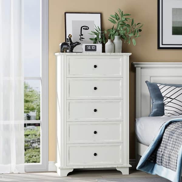 White 5-Drawer 28. 74 in. Wide Chest of Drawers