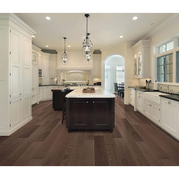 Pueblo Euro Oak 9/16 in. T x 8.66 in. W Tongue and Groove Wire Brushed Engineered Hardwood Flooring (31.25 sqft/case)