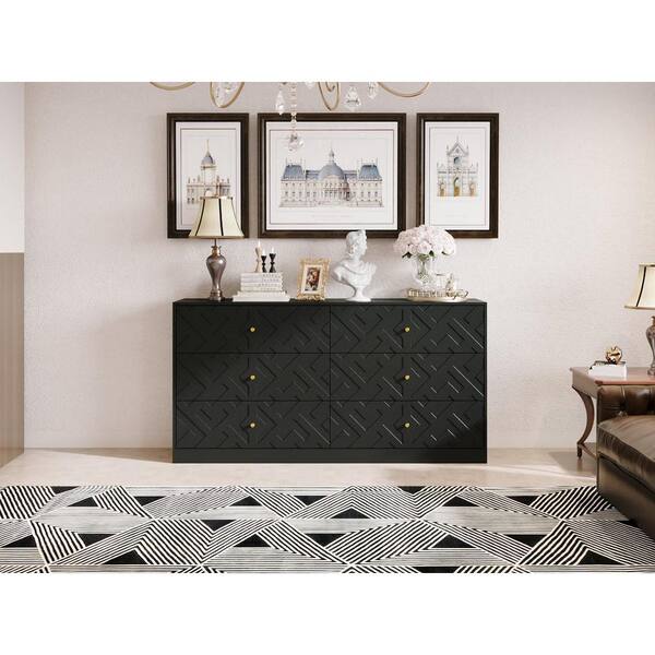 FUFU&GAGA Black Embossed 6-Drawer 63 in. Chest of Drawers with Gold Knobs,  Modern Artistic Storage for Bedroom or Living Room J-KF200287-01-x - The  Home Depot