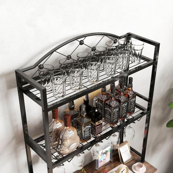 Tabletop Wine Bottle & Glass Stand Rack Caddy shops Holder Black Metal Wrought Iron