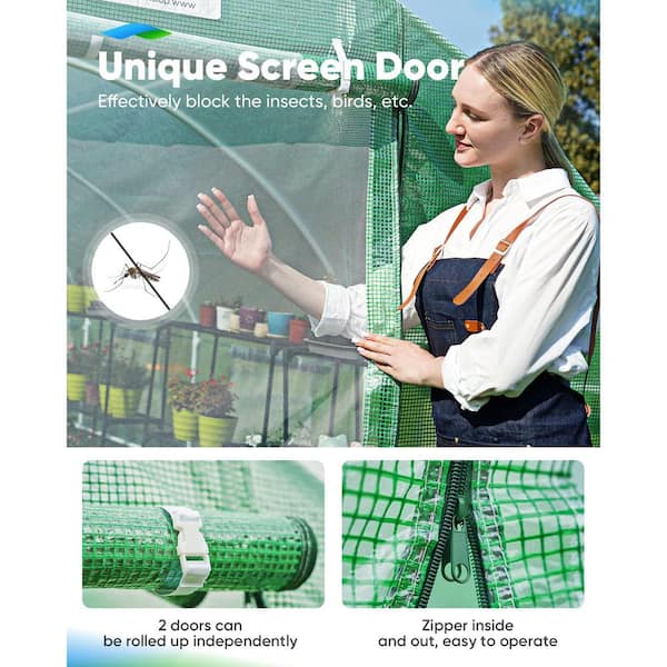 AFAIF - 240 in. W x 120 in. x 79 in. H High Tunnel Gardening Large Walk-in Greenhouse Reinforced PE Cover and 8 Screen Windows