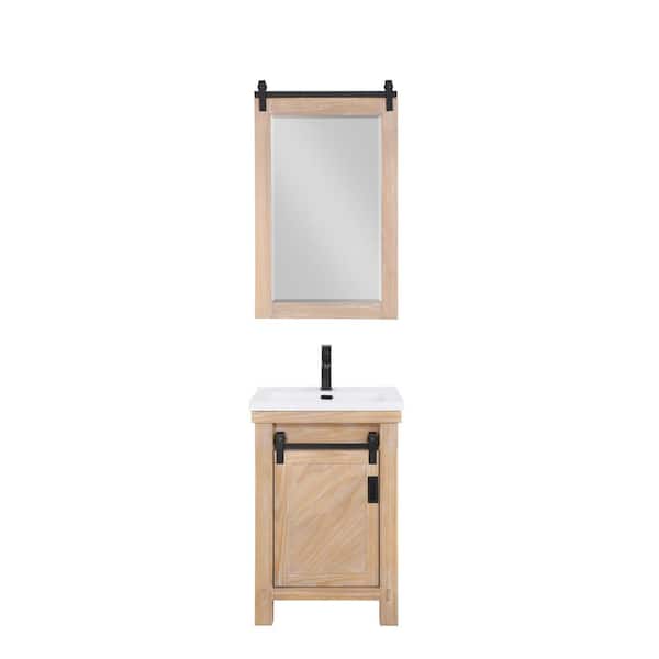 ROSWELL Cortes 24 in. W x 20 in. D x 35 in. H Single Sink Bath Vanity in Weathered Pine with White Ceramic Top and Mirror