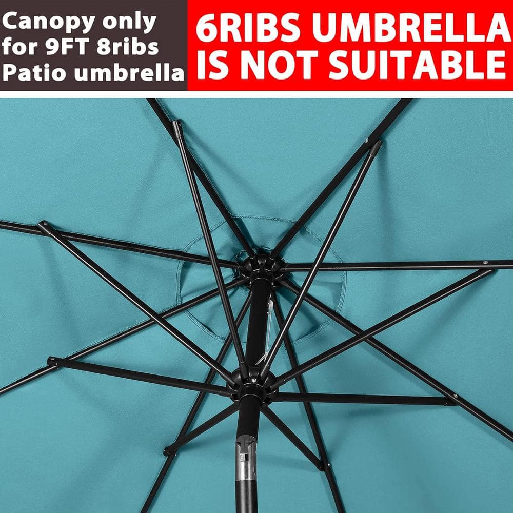 Turquoise Round Polyester 9ft Patio Umbrella Replacement Canopy