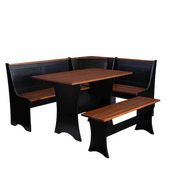 Becker 3-Piece L-Shaped Rectangle Black and Walnut Wood Top Nook Dining Set Seats 5